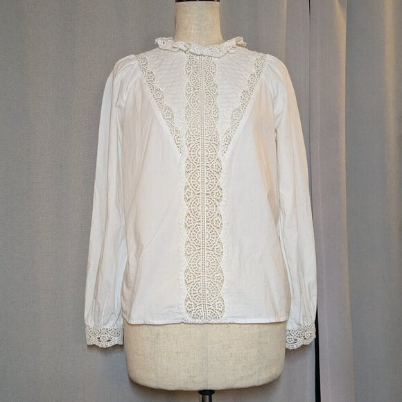 Sezane Laurianne Blouse White Long Sleeve Cotton Embroidered Top Size 34 US 2 - Picture 4 of 10